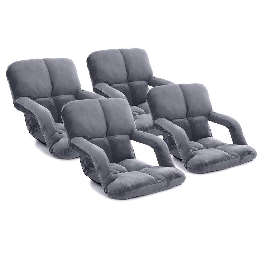 NNEAGS 4X Foldable Lounge Cushion Adjustable Floor Lazy Recliner Chair with Armrest Grey