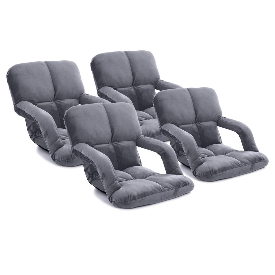 NNEAGS 4X Foldable Lounge Cushion Adjustable Floor Lazy Recliner Chair with Armrest Grey