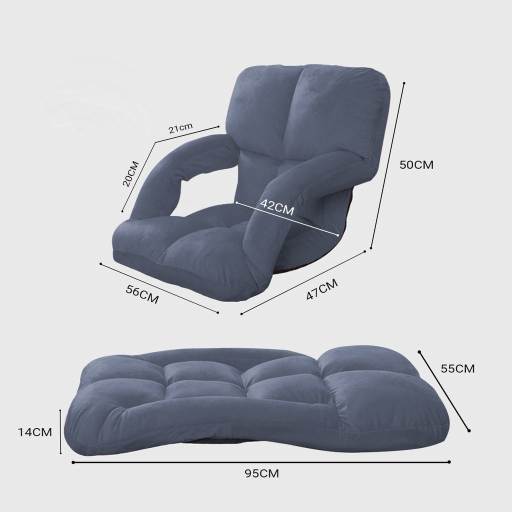 NNEAGS 4X Foldable Lounge Cushion Adjustable Floor Lazy Recliner Chair with Armrest Grey