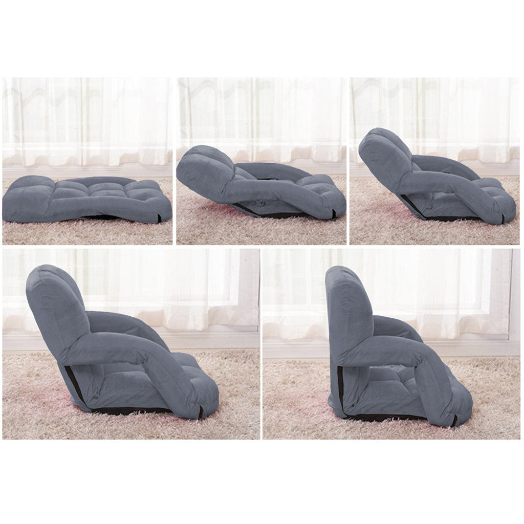 NNEAGS 4X Foldable Lounge Cushion Adjustable Floor Lazy Recliner Chair with Armrest Grey