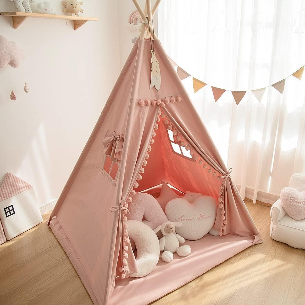 Kids Teepee Tent With Foldable Mat For Indoor Outdoor Play