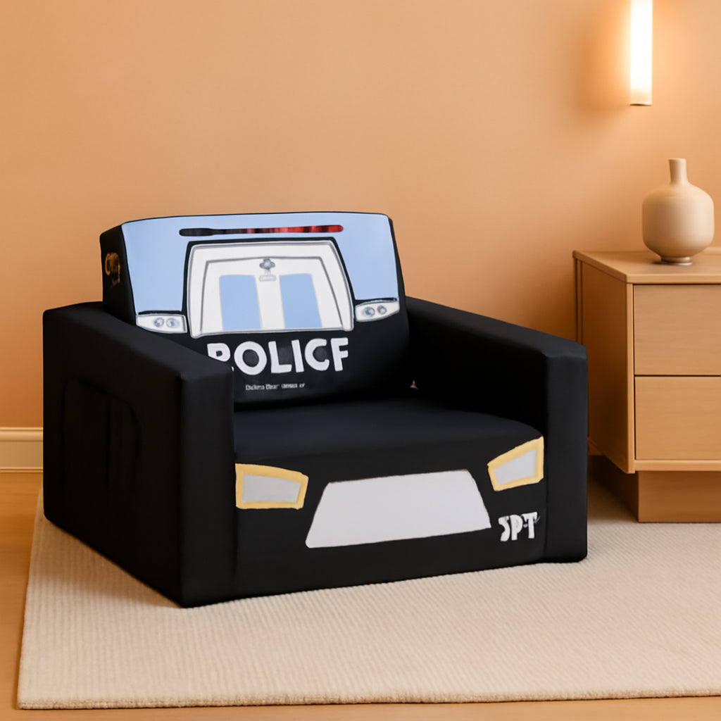 Kids Sofa Bed Black With Storage Pockets For Playroom