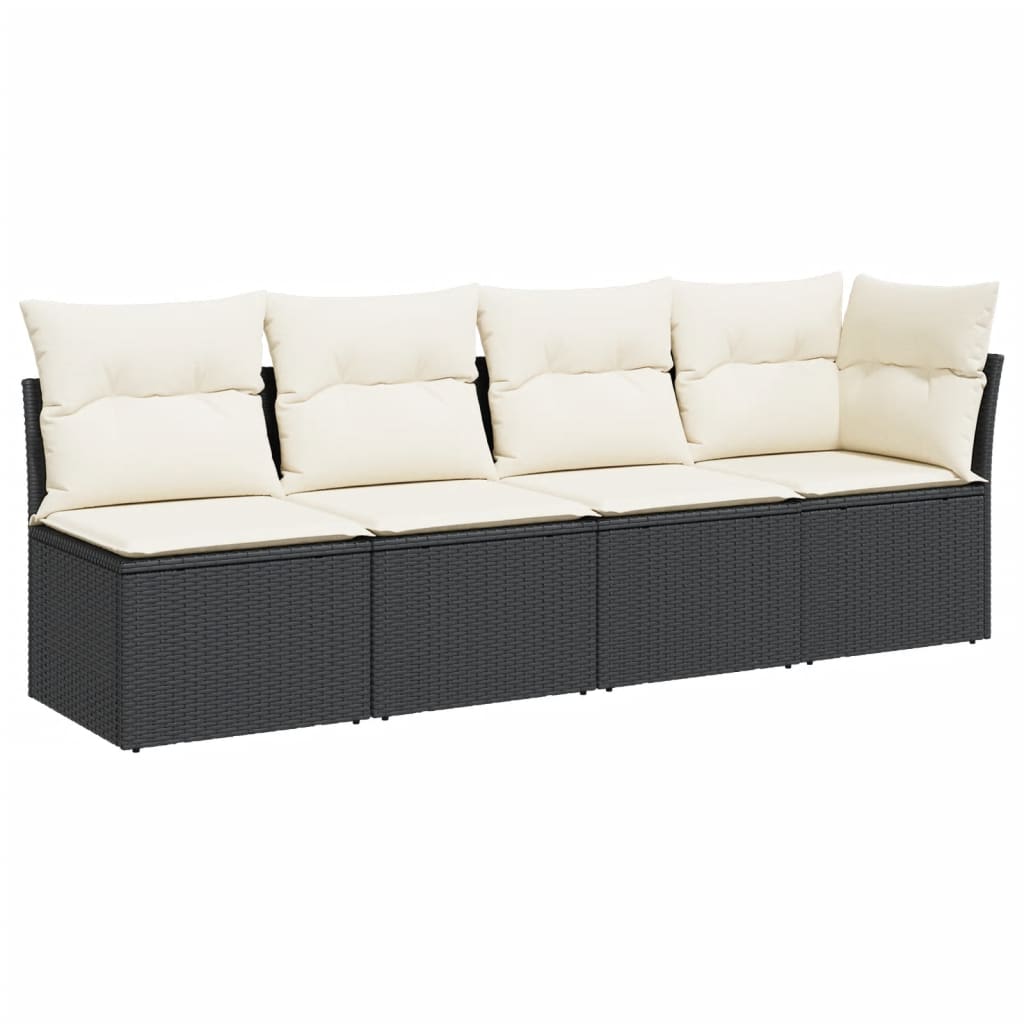 NNEVL Garden Sofa with Cushions 4-Seater Black Poly Rattan