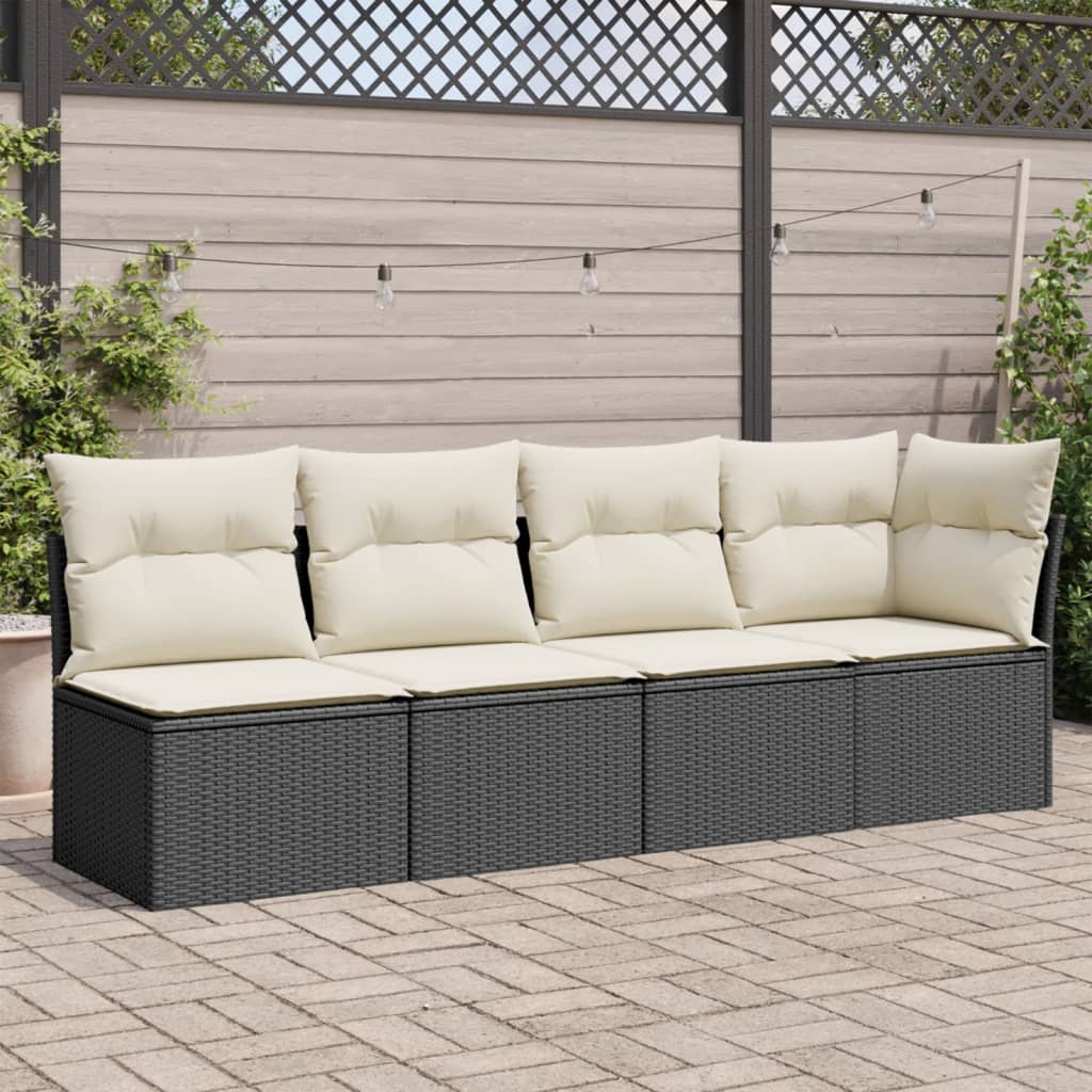 NNEVL Garden Sofa with Cushions 4-Seater Black Poly Rattan