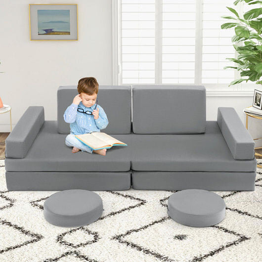 10-Piece Kids Play Couch Sofa with Portable Handle-Blue