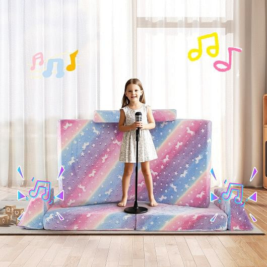 8 Pieces Modular Kids Play Couch Glow in the Dark Toddler Sectional Sofa-Multicolor