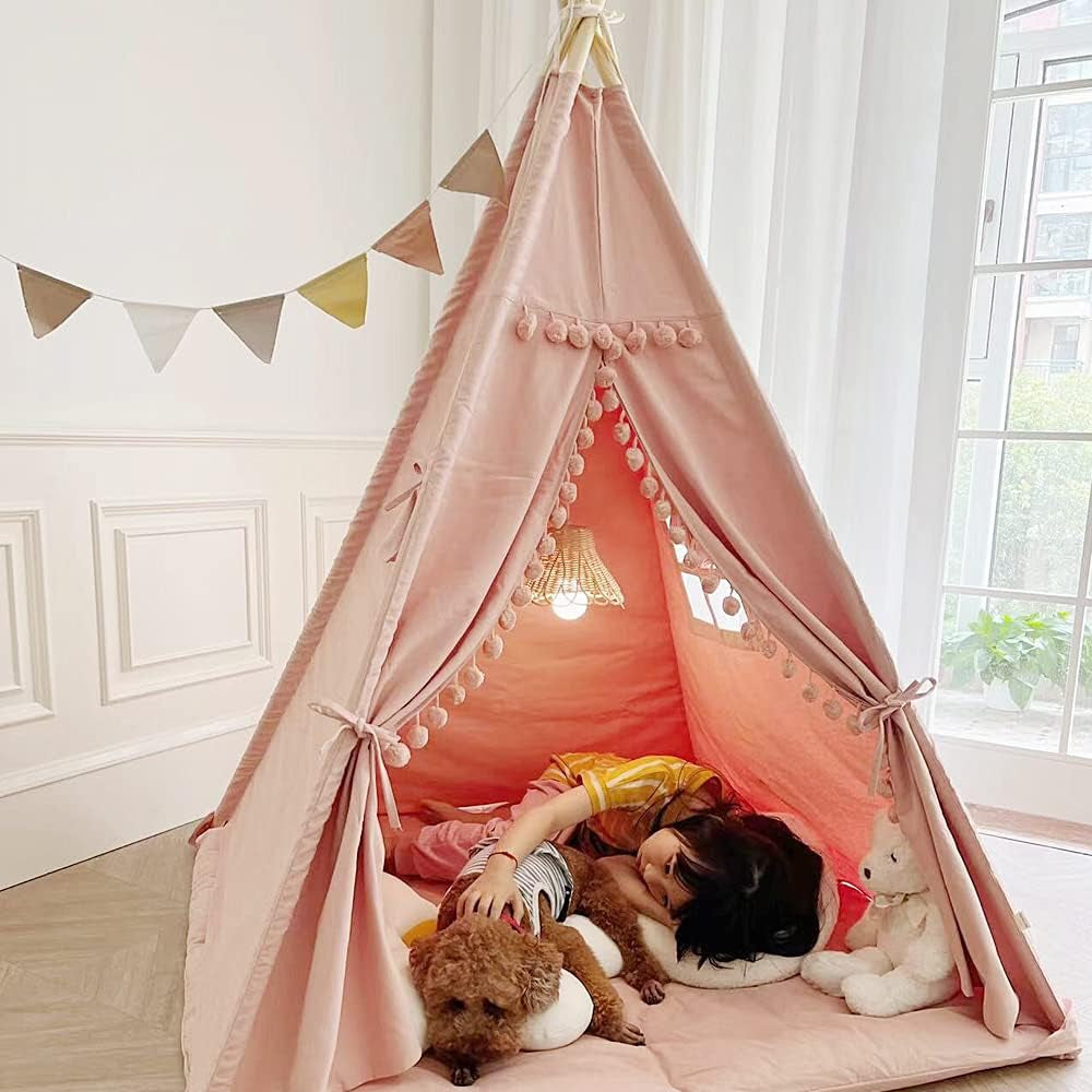 Kids Teepee Tent With Foldable Mat For Indoor Outdoor Play