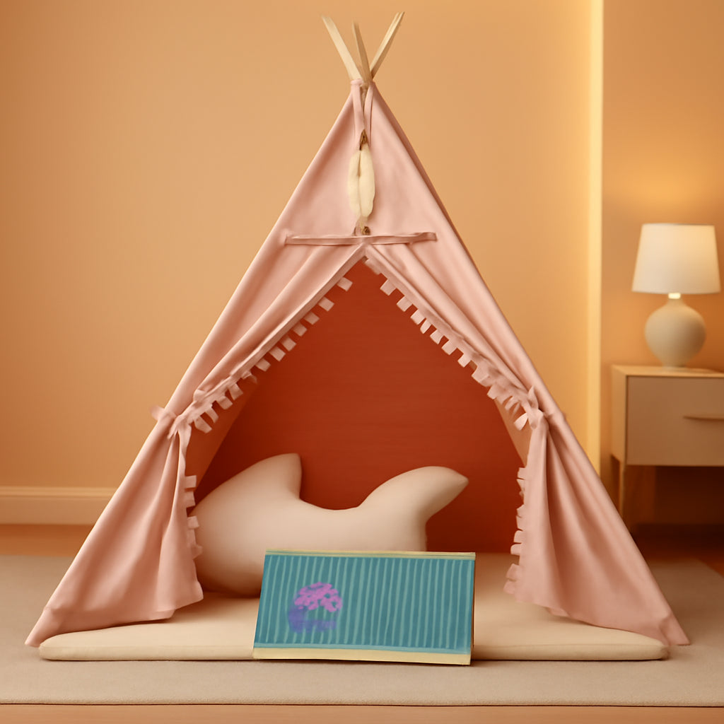 Kids Teepee Tent With Foldable Mat For Indoor Outdoor Play