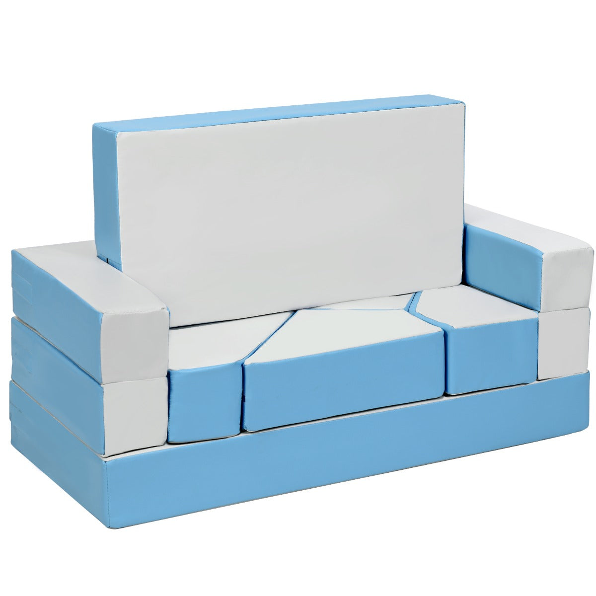 NNECW 4-In-1 Multi-functional Combination Sofa Set with Durable PU Surface for Kids-Blue